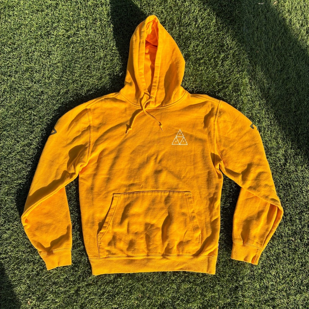 HUF Worldwide Triple Triangle Logo Mustard Yellow Pullover Hoodie Mens Medium